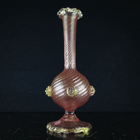 Venetian Glass Vase Gold Swirls And Pink Circa 1900 Ebay
