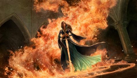 Wallpaper Fantasy Art Fantasy Girl Fire Sword Mythology Flame