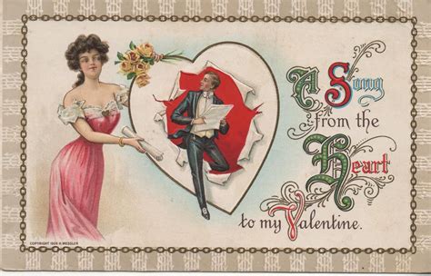 1909 Postcard Hagins Collection Valentines Day Couple Romance And Love Stepping Out Old