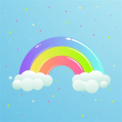 A Nice Rainbow With Clouds Against The Sky With Stars Cute Cartoon