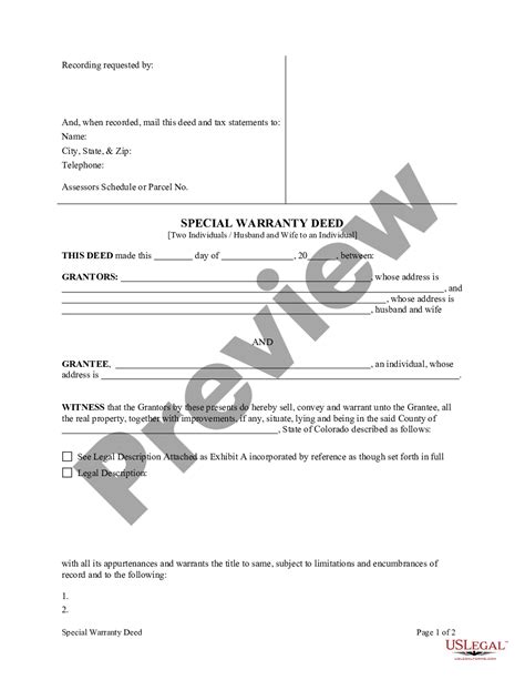 Colorado Special Warranty Deed From Two Individuals Husband And Wife