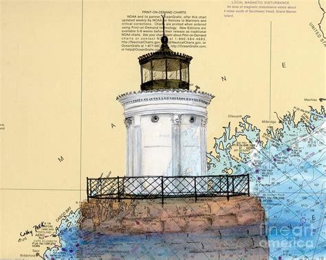 Portland Breakwater Lighthouse Me Cathy Peek Nautical Chart Map Art