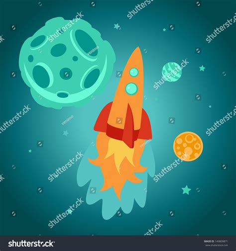 Vector Cartoon Space Rocket Planets Stock Vector Royalty Free