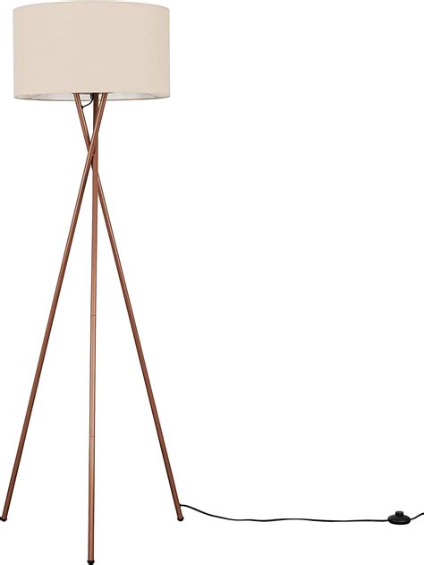 Minisun Modern Copper Metal Tripod Floor Lamp With A Beige Cylinder
