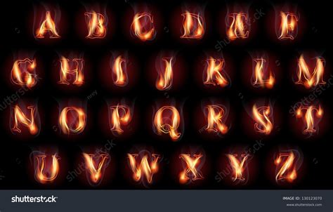 Fire Burning Letters Set Latin Alphabet Vector Font 130123070