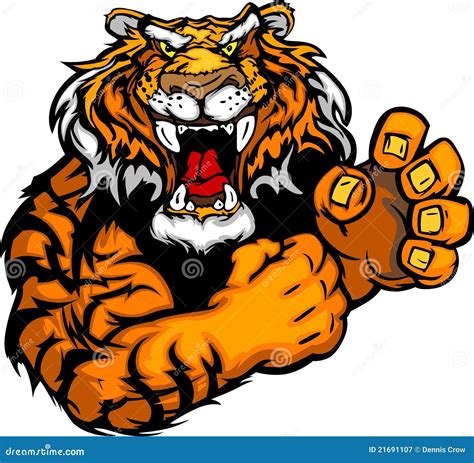 Image Of A Tiger Mascot With Fighting Hands Stock Vector Illustration