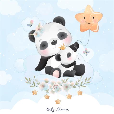 Cute Doodle Panda With Floral Illustration 2064236 Vector Art At Vecteezy