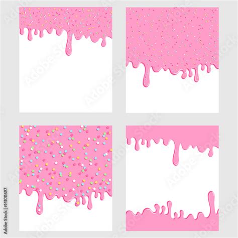 Pink Donut Glaze Background Set Liquid Sweet Flow Tasty Dessert Topping With Colorful Stars
