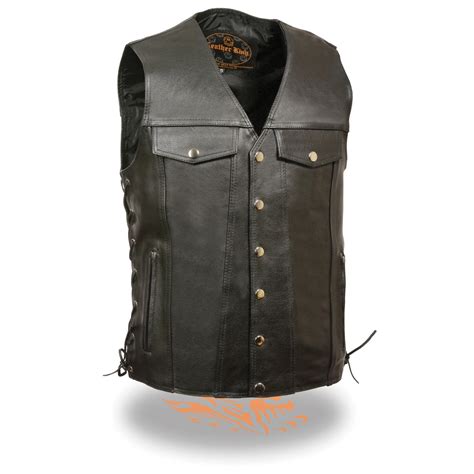Milwaukee Leather Lkm1360 Mens Black Leather Vest With Side Laces And
