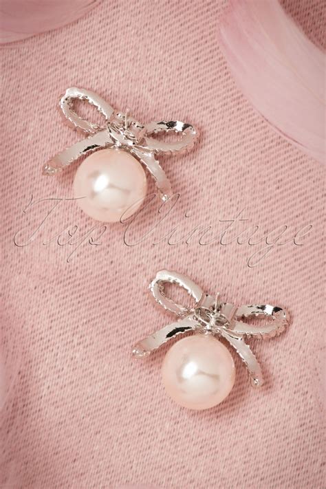 40s Pearl And Delicate Bow Earrings In Silver