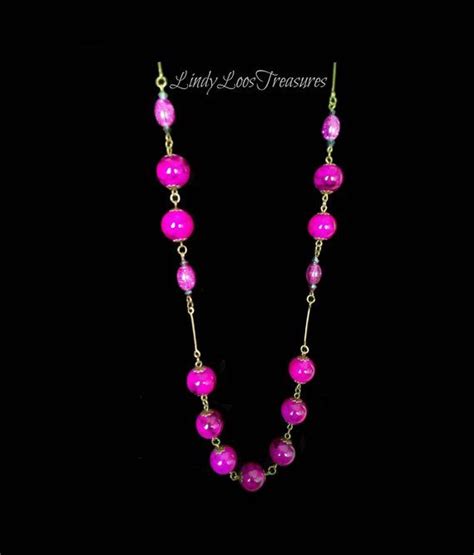 Hot Pink Statement Necklace Pink Beaded Necklace Czech Bead Etsy