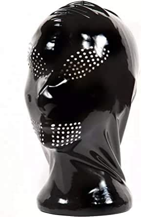 Amazon Com Exlatex Latex Hood Mask Bondage Mask Seamless Rubber Hood With Perforated Eyes And