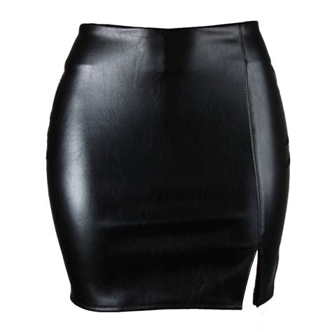 Alsliao Sexy Womens Faux Leather Mini Skirt Ladies High Waist Club Party Bodycon Skirt Black L