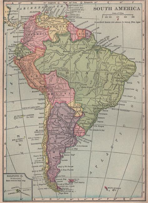 Map Of South America Full Color Cs Hammond And Co Atlas C1910