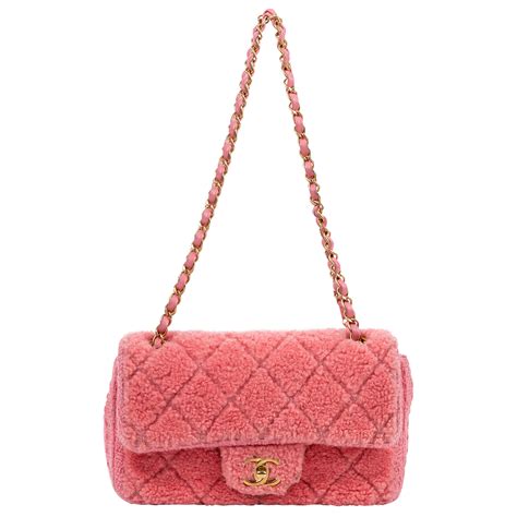Chanel 2020 Limited Edition Pink Tweed Furry Flap Bag Shop