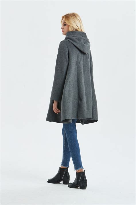 Hooded Swing Coat In Gray Hooded Wool Coat Winter Coat Etsy