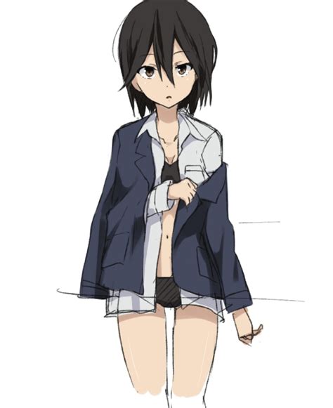 Mokkei Inaba Himeko Kokoro Connect 10s 1girl Black Bra Black Hair Black Panties Blazer