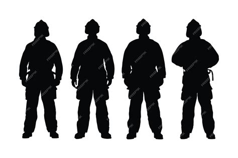 Pompiers Masculins Debout Dans Une Position Différente Silhouette Set
