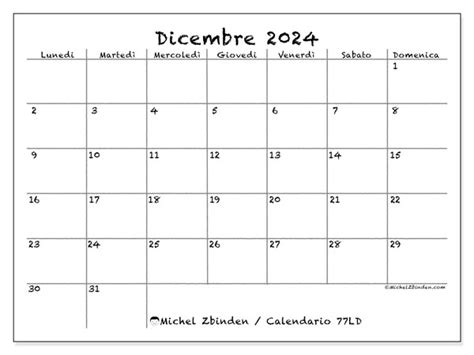 Calendario Dicembre 2024 77ld Michel Zbinden Ch