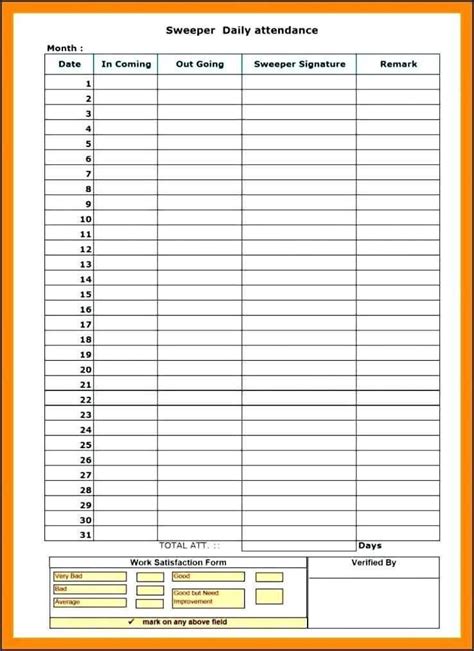 Employee Daily Attendance Sheet Attendance Sheet Attendance Sheet