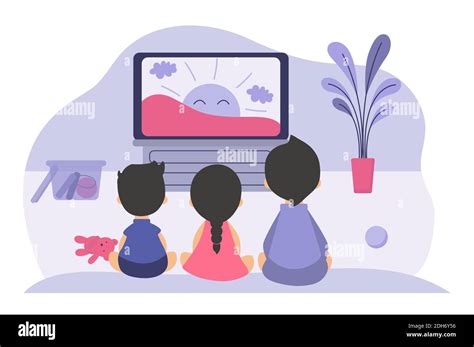 Niños Y Niñas Sentados En La Pantalla De Televisión Y Viendo Películas