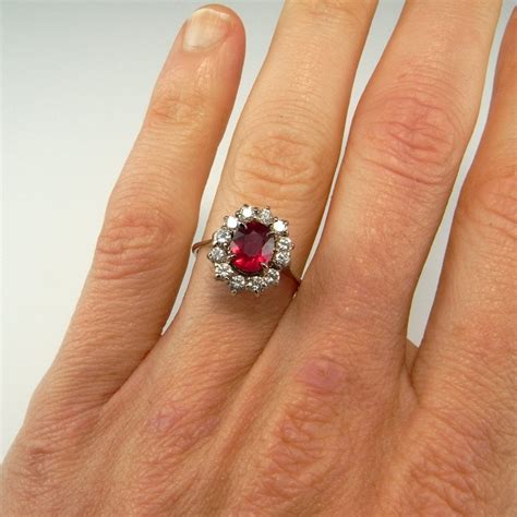 Vivid Red Natural Ruby Ring Ruby Diamond Ring 18k White Gold Etsy