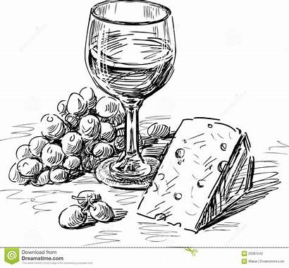 Wine Cheese Drawing Glass Grape Vector Illustration