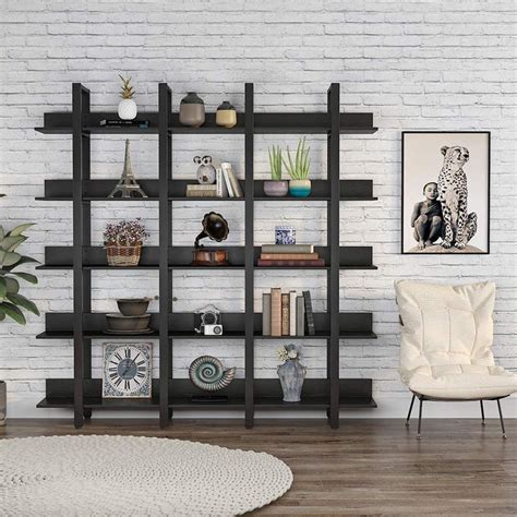 Tribesigns Rustic Triple Wide 5 Tiers Open Bookcase Vintage Industrial