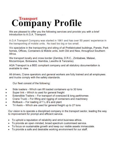 Free 10 Trucking Company Profile Samples In Pdf Doc