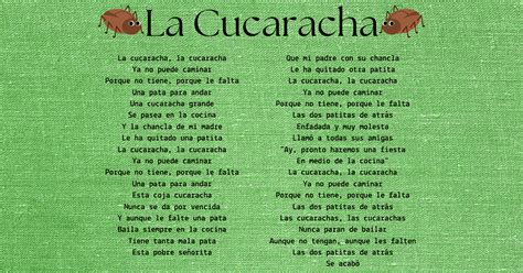 La Cucaracha Printable Lyrics Origins And Video