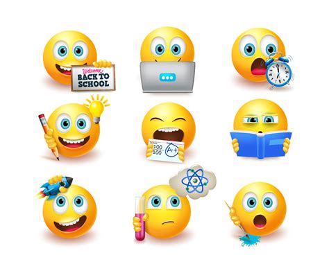 Emoticon Back To School Emoji Vector Set Emoticons With Educational