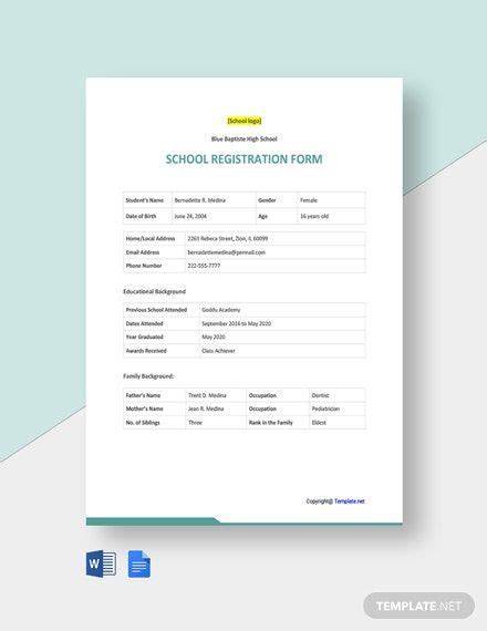 Instantly Download Free Sample School Registration Form Template Sample