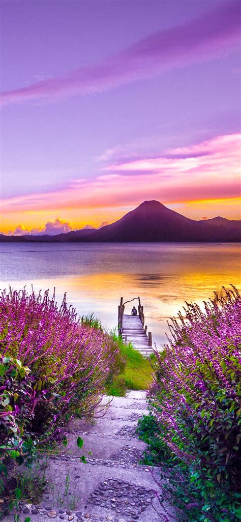 1125x2436 Volcano Sunset Flower Purple Dreamy Landscape 4k 5k Iphone Xs