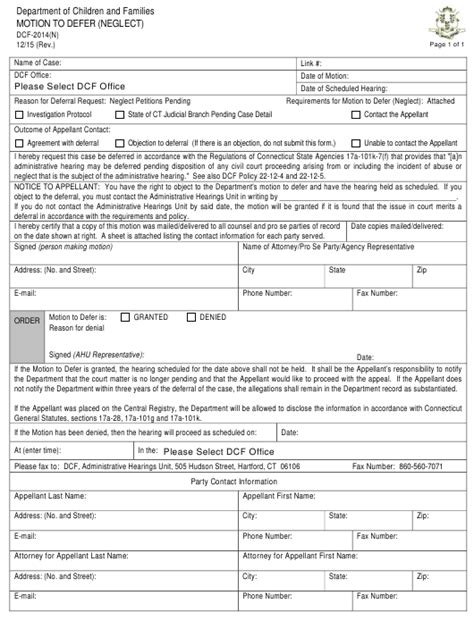 Form Dcf 2014n Download Fillable Pdf Or Fill Online Motion To Defer