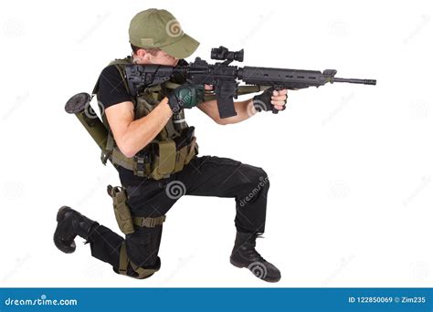 Private Military Contractor Rifleman With Assault Rifle Stock Image