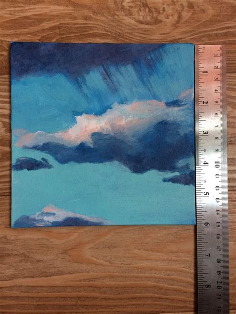 Cloudy Sky Original Acrylic Painting On Cardboard Small Etsy