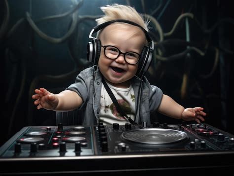 Premium Ai Image Funny Smiling Baby As Dj