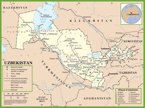 Detailed Political Map Of Uzbekistan Ezilon Maps Images