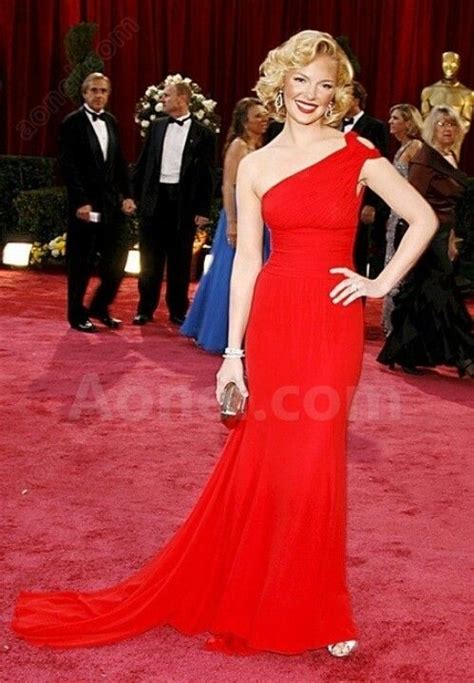 mob in othee color red column one shoulder brush train chiffon celebrity