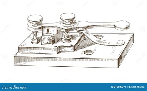 Sketch Of Old Telegraph Machine In Vintage Style Antique Morse Code