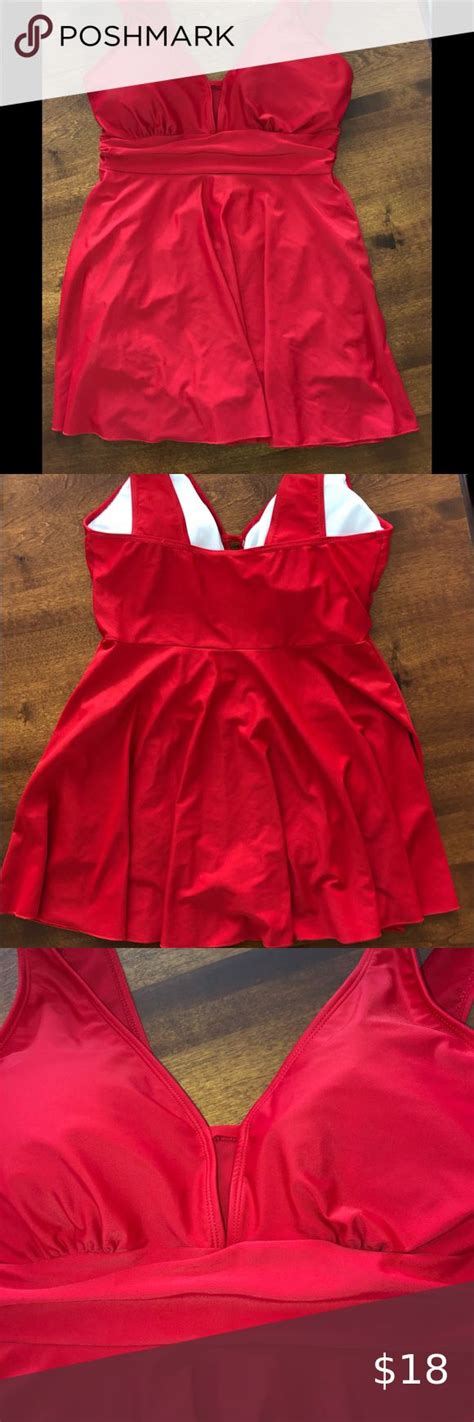Copy Red Swim Dress With Empire Waist And Shoulder Straps Swim Dress