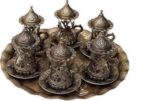 Amazon Com Turkish Style Tea Glasses With Holders Lids Saucers And