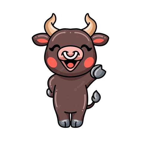 Premium Vector Cute Baby Bull Cartoon Waving Hand