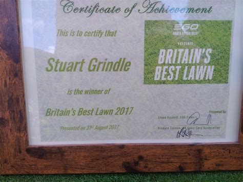 Certificate For Britains Best Lawn Uk Lawn Care Association