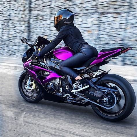 Purple Motorcycle Girl Riding Motorcycle Futuristic Motorcycle Women