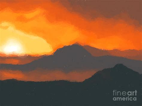 Mountain Sunset Painting By Pixel Chimp