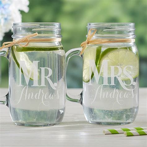 15921 Mr Mrs Personalized Glass Mason Jar 2pc Set Personalized