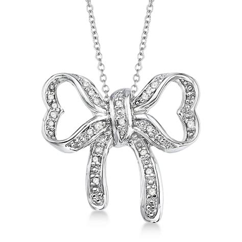 Bow Tie Diamond Pendant Necklace 14k White Gold 010ct Cbp389
