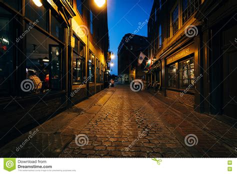 The Beautiful Cobblestone Marshall Street At Night In Boston M