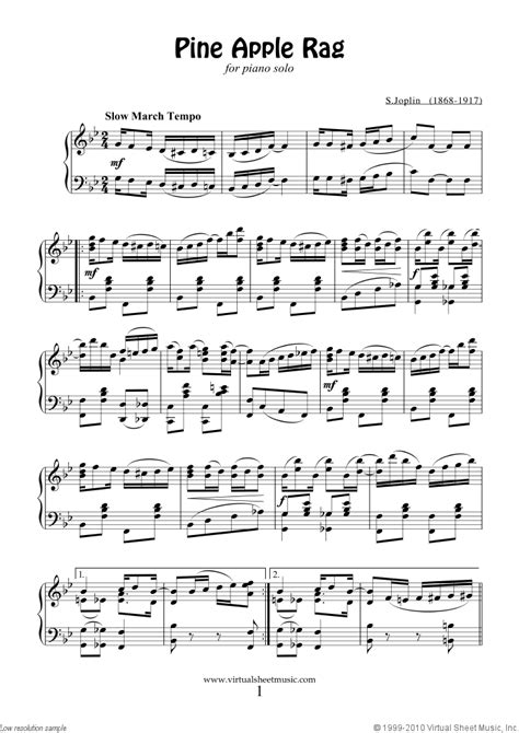 If you are looking for piano sheet free pop music you've come to the right place. Free Joplin - Pine Apple Rag sheet music for piano solo PDF